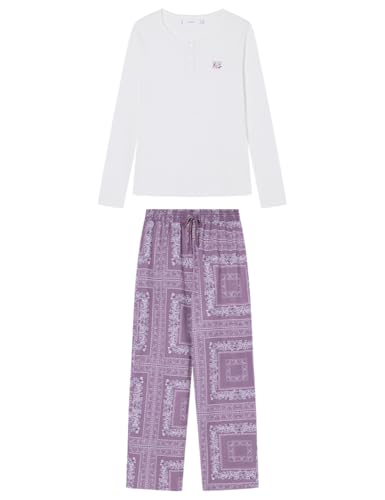 Women'secret Pijama de Manga Pantalón Largo Colección Daily Rose, Ivory, M para Mujer
