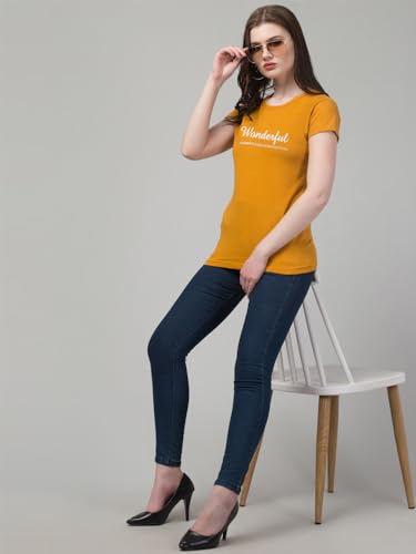 Image of Cotton Regular Fit Printed Half Sleeves T-Shirt for Women (Wonderful)