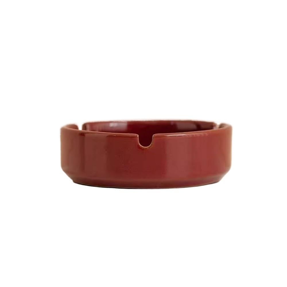 Indoor Decorative Ceramic Round Shape Ashtray Indoor Outdoor Tabletop for Living Dining Offices Garden etc for Desktop(Red)