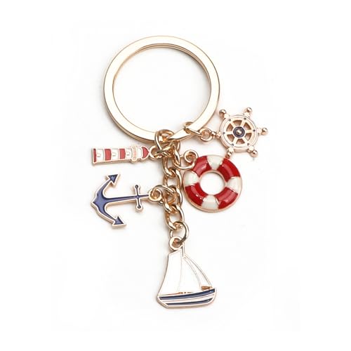 MUCOOS Bezaubernder Nautischer Schlüsselanhänger, Geschenk Für Freunde, Schwestern, Tante Oder Reisebegeisterte, Leuchtturm, Rettungsring, Schiffssteuerrad Und Ankeranhänger