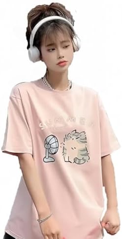 Women's Cute Cat Cartoon Print T-Shirt Kawaii Oversized Graphic Tees Y2K Men's Short Sleeve Tees Grunge Clothes
