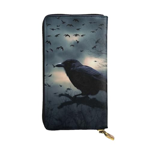 Night Crow Wallet For Women Men Clutch Rfid Blocking Leather Wallets Large Capacity Purse Credit Card Holder Money Case With Zipper Phone Holder Long Travel Purse