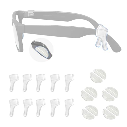 CAISATEQ 10 Pairs Anti-Slip Glasses Kit: Silicone Ear Grips Compatible with Ray-Ban Meta Wayfarer/Skyler/Headliner + Air Cushion Nose Pads for Thick Temple Arms - Clear