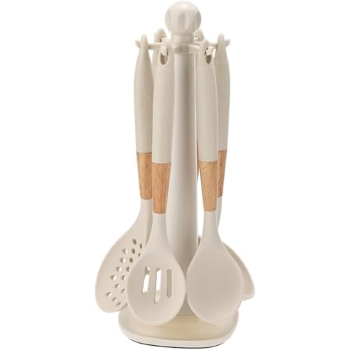 KuBen 料理セット シリコン スパチュラ キッチン用品 セット キッチンセット 台所用品 耐熱 耐久性 抗菌 傷つかない 食洗機対応 調理器具 収納スタンド付き料理器具 一人暮らし キッチンツールセット (ホワイト)