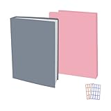 2 Pack Stretchable Book Sleeve Covers, for Paperbacks Hardcover Textbooks up to 9' x 12', Office Supplies with Free Sticker Labels (Grey + Pink)