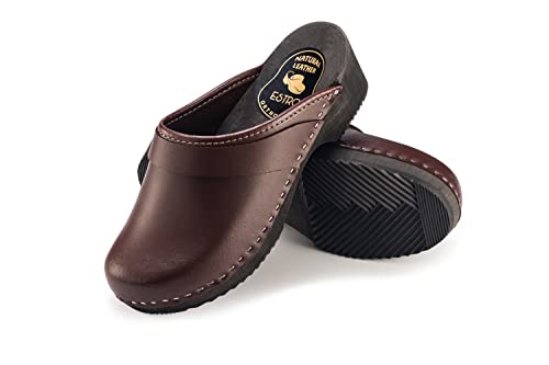 ESTRO Zuecos para Mujer, Calzado Hombre Sanitario De Madera De Trabajo CDL07 (40, Marrón)
