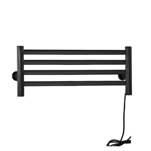 Estante de almacenamiento y toallero eléctrico negro con calefacción inteligente para baño