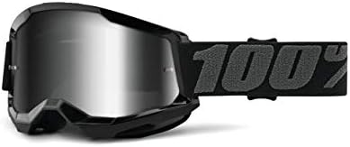 100% Strata 2 Motocross & Mountain Bike Goggles - MX and MTB Racing Protective Eyewear (Black - Mirror Silver Lens)