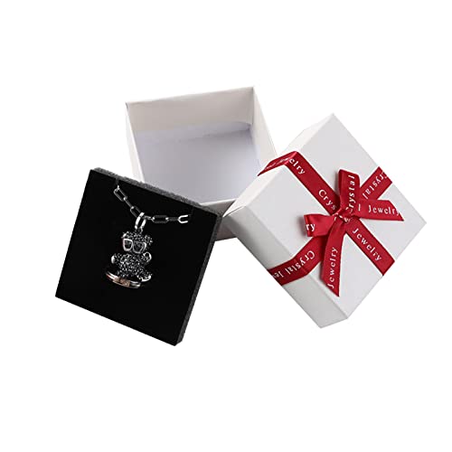 Restokki Bow Tie Gift Boxes Multipurpose English Letters Bow Tie Small Jewelry Boxes with Lid for Necklaces Earrings Rings (White/letter bow 7.5 * 7.5 * 3.5 (including sponge))