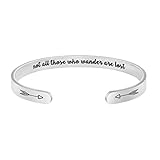Not All Those Who Wander Are Lost Bracelet Boho Travel Gift for Women Personalized Inspirational Mantra Cuff Bangle Silver Stainless Steel Jewelry