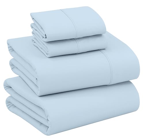 RUVANTI 100% Cotton King Size Sheets Set, 4 Pieces, Soft & Breathable Percale Weave Bedding, Deep Pocket 16", Hotel Standard, Crisp Cool Feel, Durable, Perfect Dyed Bed Sheet, Baby Blue
