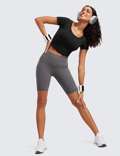 CRZ YOGA Butterluxe Short Sleeve Shirts for Women Scoop Neck Casual Crop Tops Workout Yoga Basic Slim Fit T-Shirts3