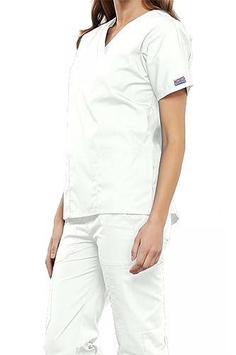 CHEROKEE Camiseta Profesional para Mujer con Cuello en V, Línea Originals, Blanco, XL