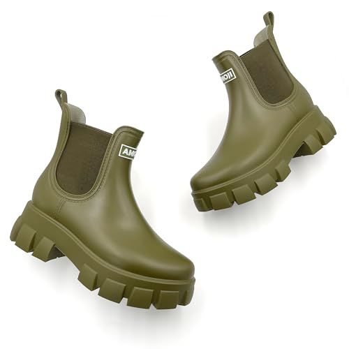 Image of Amoji Unisex Ankle Chelsea Rain Platform Rubber Waterproof Boots 917
