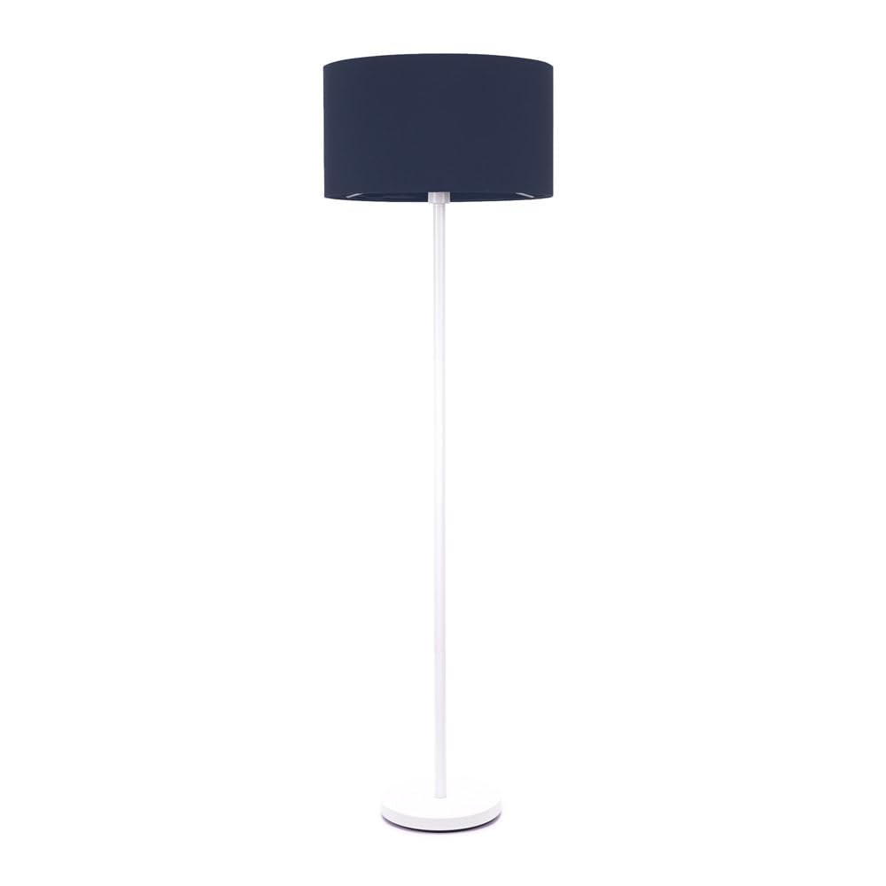 ValueLights | White Metal Single Stem Floor Lamp with Navy Blue Fabric Drum Lampshade for Living Room Lounge | Floor Lamps, Home Décor & Improvement Essential