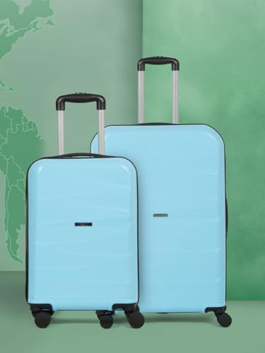 Image of Teakwood Small-Medium Size 8 Wheels Trolley Bag, Hard Cabin with Zipper Closure, Adjustable Push Button & TSA Lock System 360 Degree (Set of 2, Sky Blue)