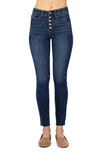 Judy Blue Women's High Rise Exposed Button Fly Cutoff Hem Skinny Jeans
