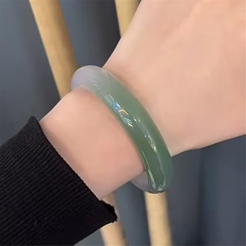 Jade Bangle Bracelet for Women, Natural White Green Agate Chalcedony Good Fortune3
