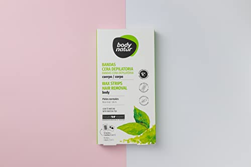 BODYNATUR-Bandas-Cera-Depilatoria-Cuerpo-Pieles-Normales-Depilacion-Mujer-Enriquecidas-con-Te-Matcha-16-Bandas-y-2-Toallitas
