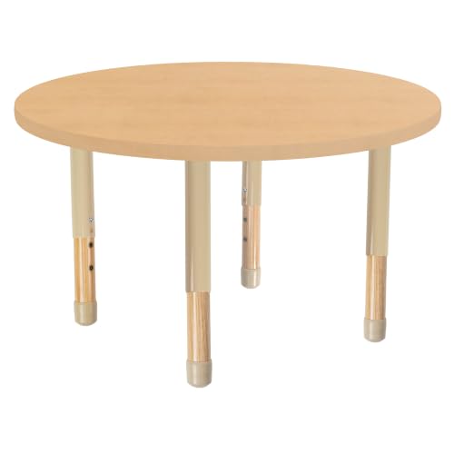 Image of 36 inch x 36 inch Round Kids Classroom Table with Adjustable Chunky Wood Legs
