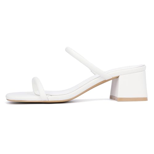 Image of Goderci Women's Chunky Block Low Heeled Sandals | 2 Strap, Square Open Toe, Slip On, Mule Heels