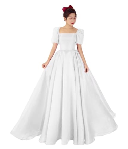 Women's Square Neck Organza Prom Evening Gowns with Puffy Sleeve A Line Sweet 15 16 Party Dress