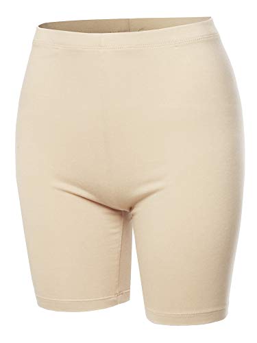 Basic Solid Premium Cotton Mid Thigh High Rise Biker Bermuda Shorts Taupe 1XL