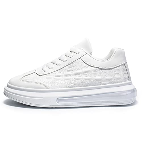 Men's Crocodile Pattern Anti-Slip Casual Fashion Sneakers,Comfort Air Cushion Low Top Soft Sole Comfort Sneakers. (White,8)