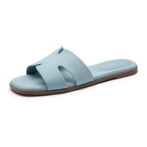 Image of Rihero Flat Sandals Women Dressy Comfortable Slip On Leather Slide Sandals