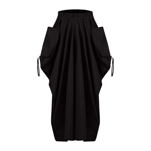 Women Boho Maxi Skirt Elastic High Waist Stretch Long Skirt Casual Y2k Fashion Cargo Skirt with Two Side Pockets