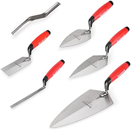 Goldblatt 6PCS Masonry Hand Tool Set - 11" x 5-1/2" Philadelphia Brick Trowel, 2PC Pointing Trowel, 5" x 2" Margin Trowel, 1/2" Tuck Pointing Trowel, 5/8” x 1/2” Convex Brick Jointer