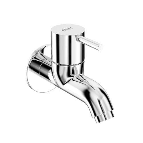 Image of GLOXY Premium Brass Bib Cocke Short Body with Chrome Finish - Short Body Wash Basin Tap Royal Lever with Wall Flange - Bib Cock Tap for Kitchen Sink, Bathrooms, Gardens - 10 Years Warranty