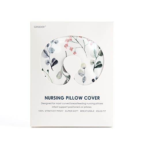 GRSSDER Nursing Pillow Cover Stretchy Minky Removable Nursing Covers for Breastfeeding Pillows, Ultra Soft Comfortable Slipcover for Girls, Stylish Flora Pattern