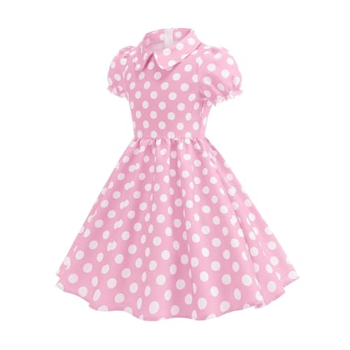 Polka Dot Dress for Girls Vintage-Inspired Short Sleeve Party Dress with Collar2