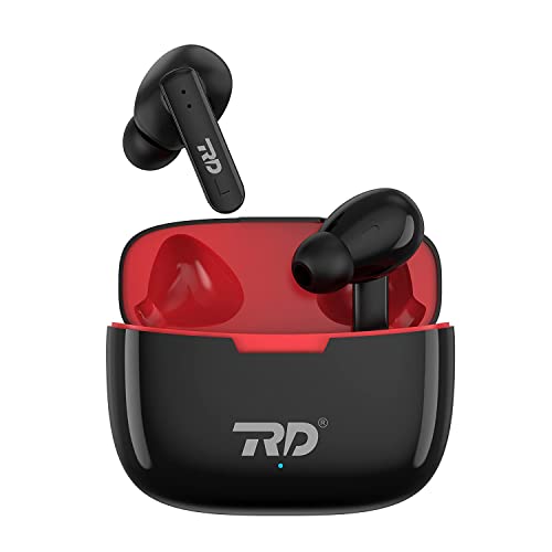 RD TWS-130 Wireless Earbuds – 13mm Drivers, 40H Playtime, Upto 75ms Low Latency for Gaming, IPX4, Bluetooth 5.1, ENC Noise Cancellation, Type-C Fast Charging, Touch Control | Black & Red