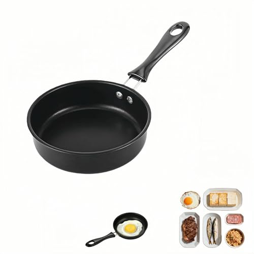 4.7 Inch Mini Frying Pan Black Non-Stick Egg Pan with Hanging Hole Flat Bottom Design for Gas Induction Electric Stove Perfect for Single Serve Breakfast Omelets & Camping RV Use (Black)