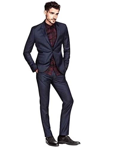 Costume bleu marine hommes affaires décontracté veste 2 pièces loisirs