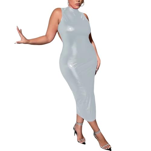 Robe midi discothèque sexy et brillante en métal à coupe ajustée