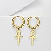 Egyptian Ankh Cross Pendant Earrings Stainless Steel Dangle Hoop Earrings Key of Life Amulet Classic Cross Jewelry for Women Men (gold) #2