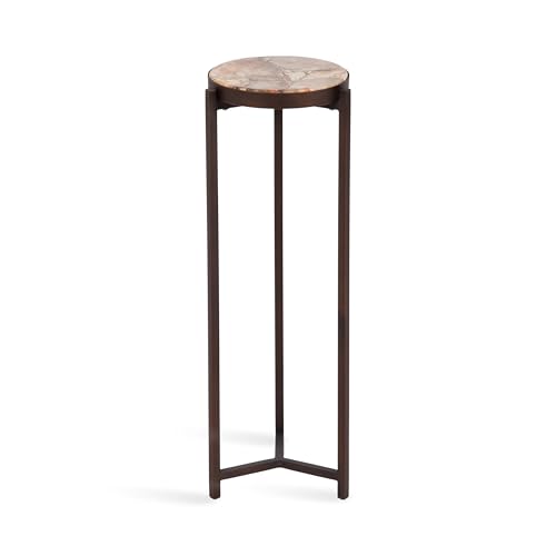 Kate and Laurel Aguilar Modern Drink Table, 9 x 9 x 23, Petrified Wood and Bronze, Unique Round Wood Mini Stand for Use as Bathroom Accent or Pedestal Martini Table by Kate and Laurel - Used condition - US$65.85