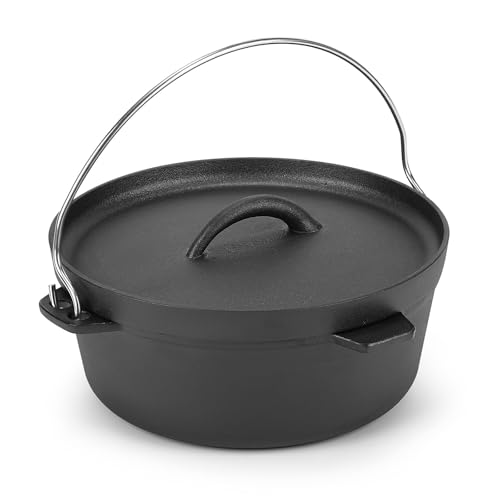 Northriver Casting Cast Iron Dutch Oven Pot with Lid, for Small Dishes, Side Dishes, Camping Cookware set, BBQ, Garlic Roaster, 1.5 Quart Pan