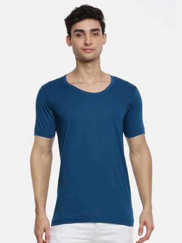 Image of RAMRAJ COTTON Pack of 4 Men's Multicolor Round Neck Half Sleeve Cotton Undershirt Vest(Assorted;85)