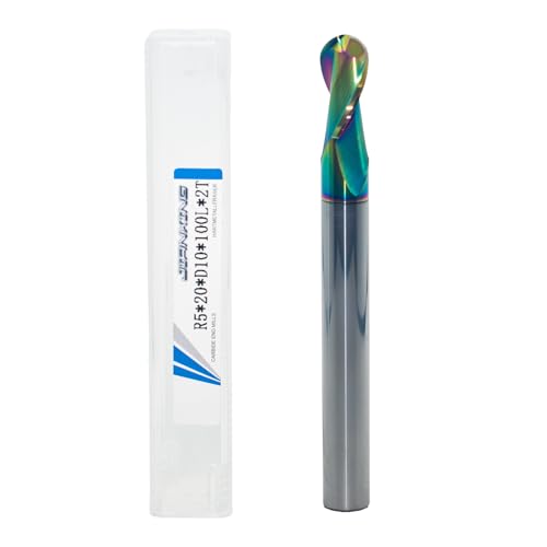 Image of 10mm R5 Extra Long DLC Coated 2-Flute Carbide Ball Nose End Mill, 100mm OAL, Ideal for Aluminum, Copper Alloys & Plastic Machining-High Precision & Wear-Resistant Cutting Tool(1 Pack)