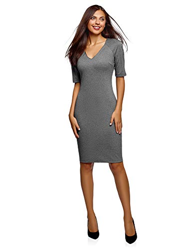 oodji Ultra Donna Abito in Jacquard con Scollo a V, Grigio, IT 38 / EU 34 / XXS