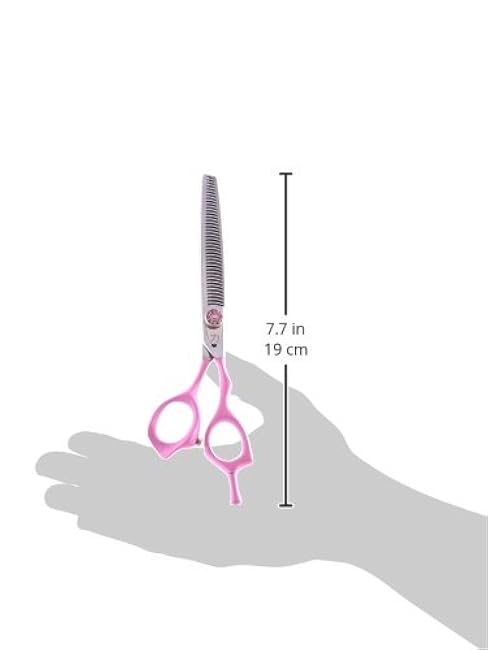 ShearsDirect Japanese 440C 40 Teeth Off Set Handle Design Cutting Shears with Pink Rubber Grip Handle and Adjustable Tension Knob, 7.0-Inch-OOl78k9u