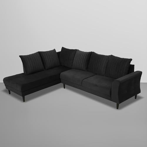 Image of Gratly LHS 4 Seater L Shape Sofa Set for Living Room (Black Colour) Premium Fabric Sofa