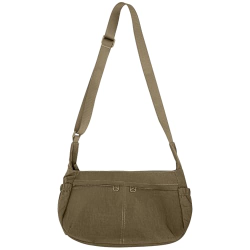 Image of Canvas Crossbody Bag for Women, Shoulder Bag with Pockets, Casual Travel Messenger Bag