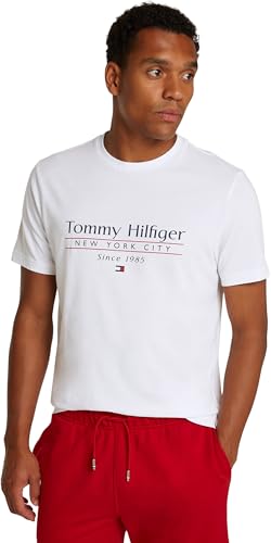 Tommy Hilfiger Herren T-Shirt Kurzarm Center Stack Tee mit Rundhalsausschnitt, Weiß (White), XL