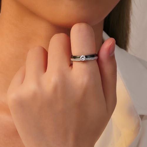 Ceramic Cubic Zirconia Wedding Band Rings For Womens,Fashion Gift For Mother4