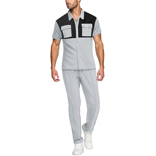 Generisch Taekwondo - Chándal de verano para hombre de dos piezas con bolsillos cuadrados en el pecho y manga corta, camisa y pantalón, traje de taekwondo para niños, gris, XXL